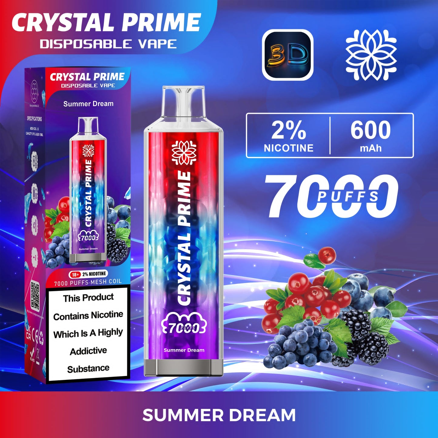 Crystal Prime 7000 Puff Disposable Vape Kit Device