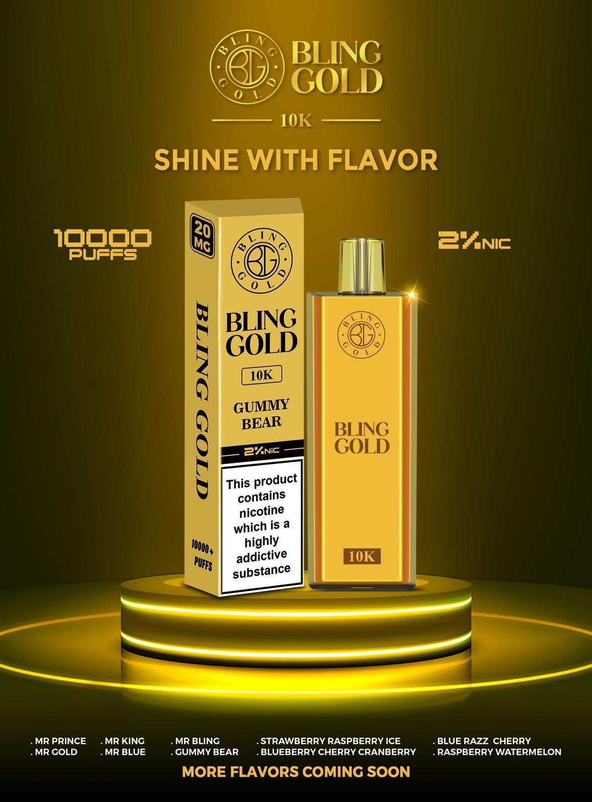 Gold Bling 10000 Disposable Vape Puff Pod Device - Box of 10